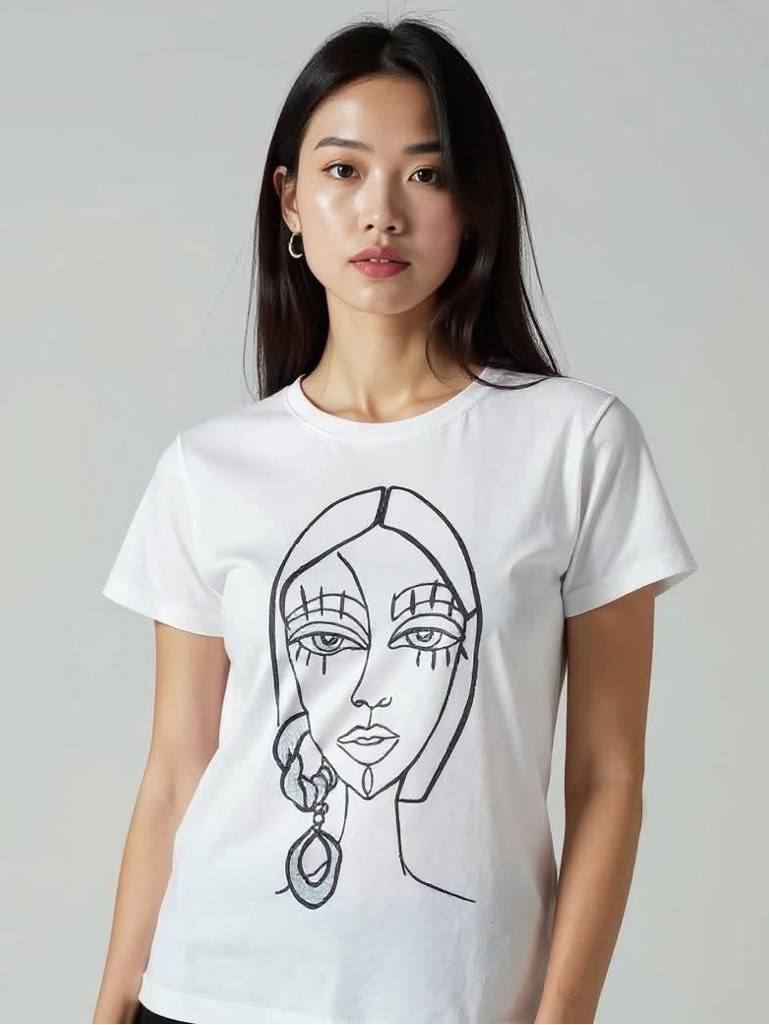 Zara White Tee With Black Outline Graphic